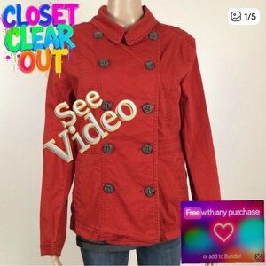 👛(ANY 2/$20) H&M Double Breasted Red Cloth Cotton Jacket